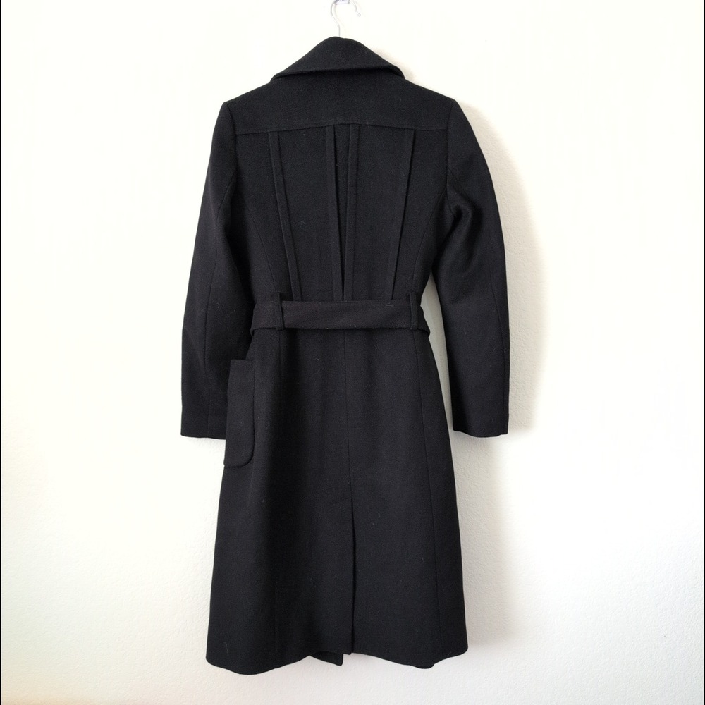 Reiss Black 100% Wool Wrap Coat Belt Long Trench Jacket Womens US 4 UK 8 Luxury - Picture 4 of 12